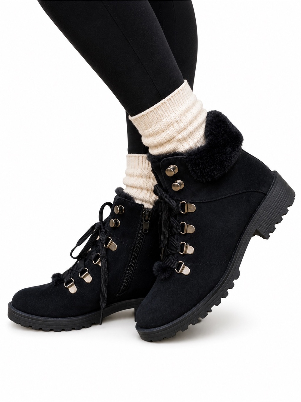 R2 KIERRA Black Faux Fur Lace Up Zip Ankle Boots Women’s Size 6 NWOT